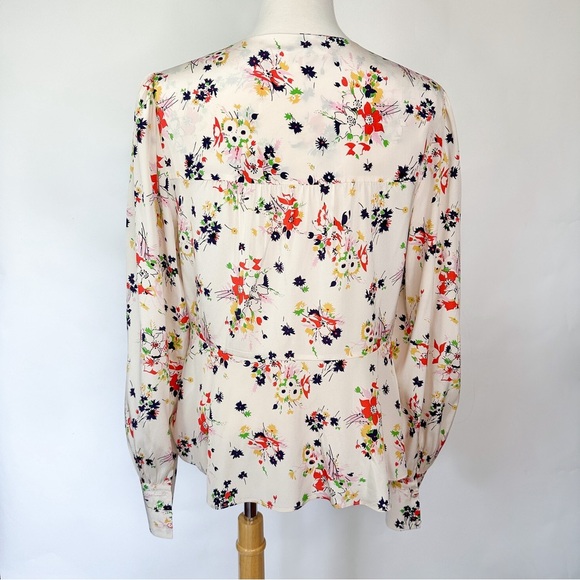 Veronica Beard Floral Blouse with Bow | Long Sleeve Silk Top | Size 10 - Picture 4 of 5